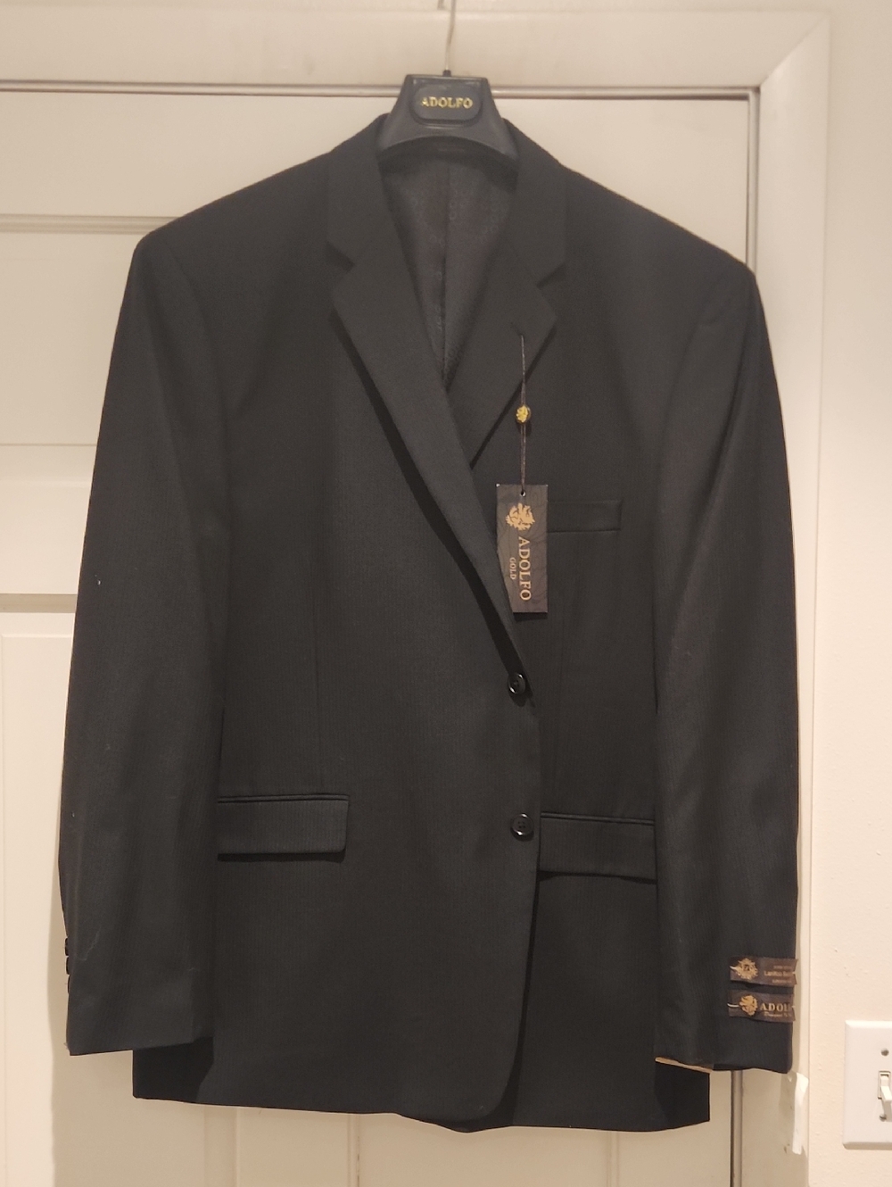 Adolfo Men’s Black Two-Button Suit Jacket Vintage Never Worn Wool 48 Reg